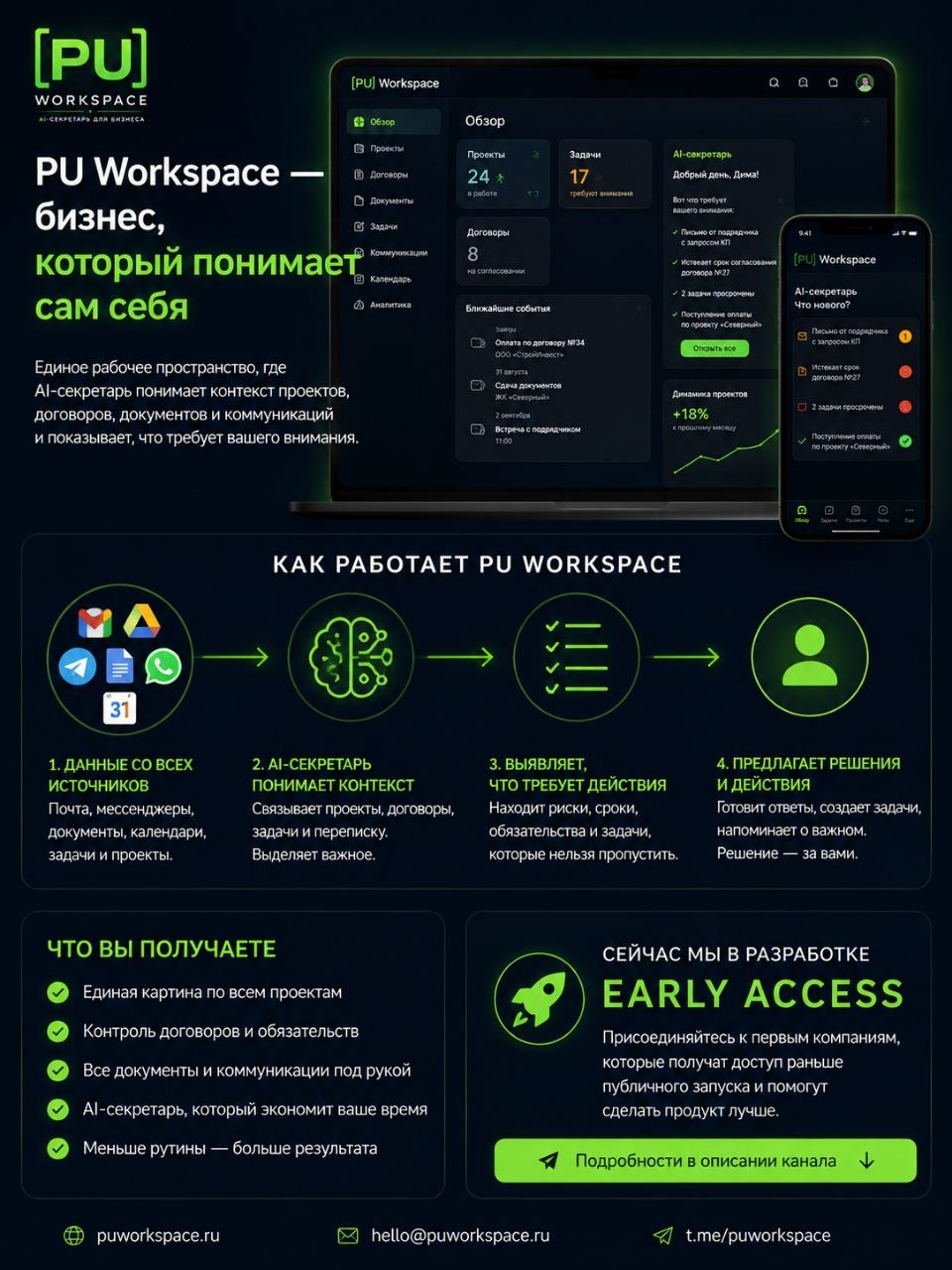 PU Workspace на компьютере и телефоне